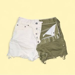 PacSun Ultra High Rise Two-Tone Denim Shorts Size 23 White & Olive Cutoff